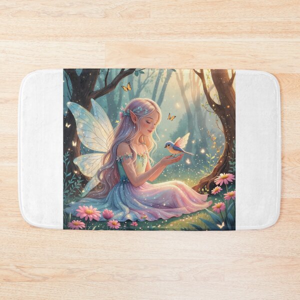 Item preview, A beautiful fairy girl  sitting gently in a magical forest, playing with an adorable little  birds. designed and sold by chathai.