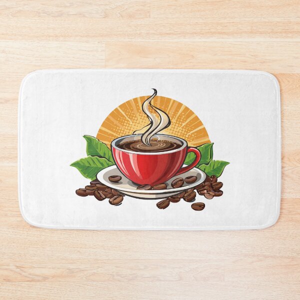Item preview, Red coffee cup on a saucer filled with coffee, realistic coffee cup with smoke, Coffee cup beverage, cafe breakfast illustration, Tasty Coffee, hot cup of coffee, coffee beans next to the cup designed and sold by Danler.