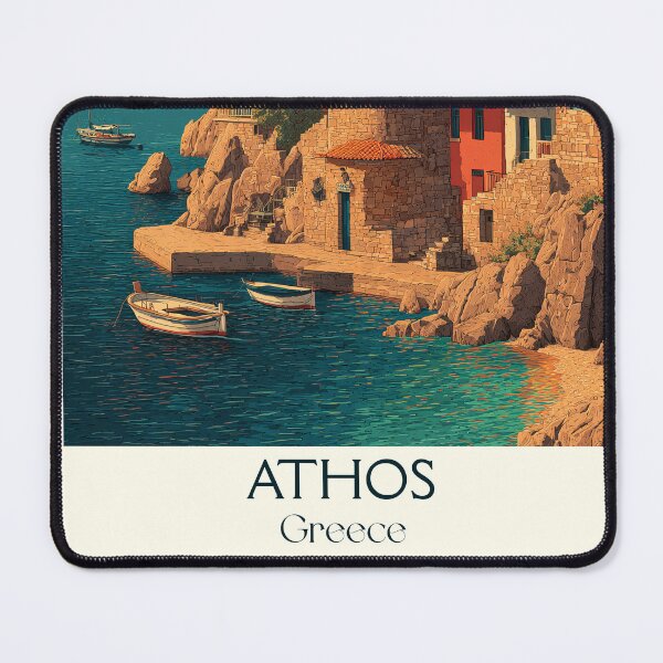 Item preview, Mount Athos Poster – Greek Monastery Coast in Vintage Style designed and sold by TuncGK.