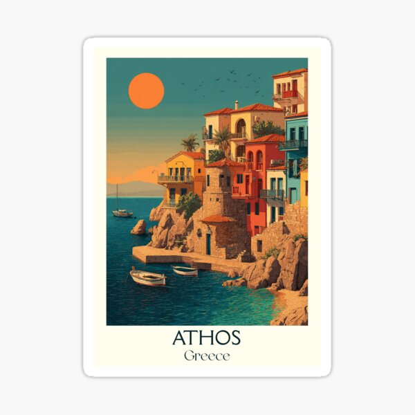 Item preview, Mount Athos Poster – Greek Monastery Coast in Vintage Style designed and sold by TuncGK.
