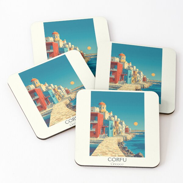 Item preview, Corfu Poster – Colorful Greek Island Village in Retro Print designed and sold by TuncGK.