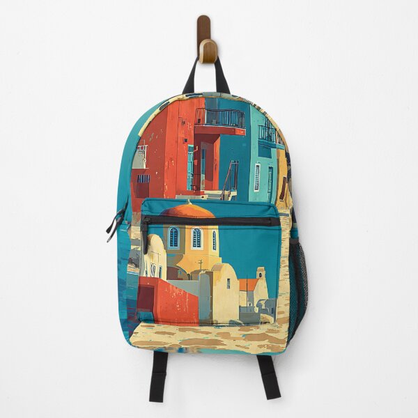 Item preview, Corfu Poster – Colorful Greek Island Village in Retro Print designed and sold by TuncGK.