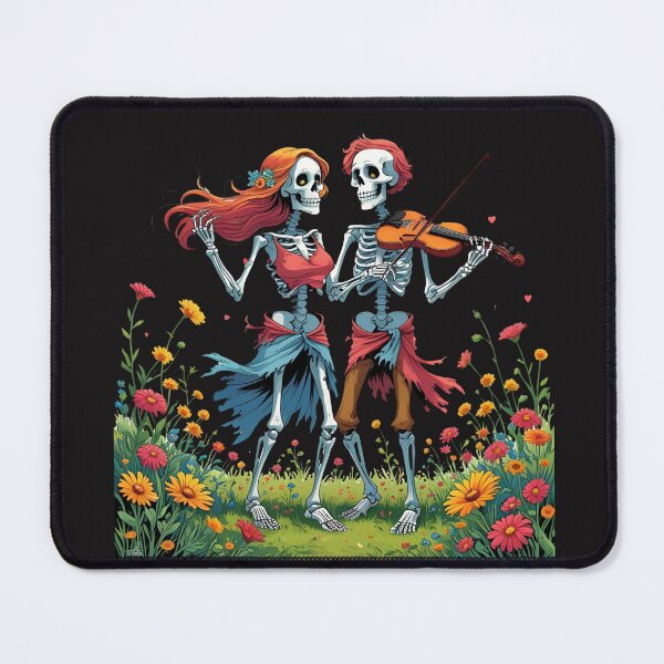 Item preview, Skeleton Couple Playing Guitar and Violin in a Flower Field – Romantic Musical Skeleton Art designed and sold by ColorSplash123.