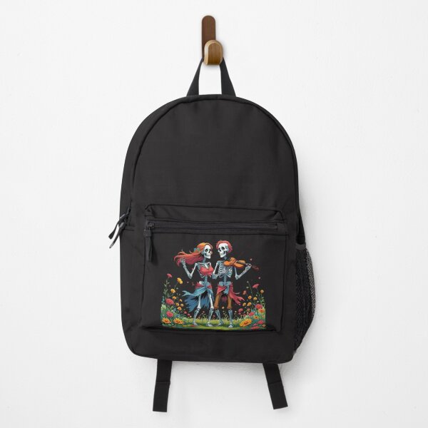 Item preview, Skeleton Couple Playing Guitar and Violin in a Flower Field – Romantic Musical Skeleton Art designed and sold by ColorSplash123.
