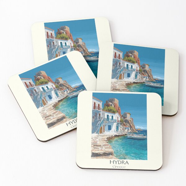 Item preview, Hydra Island Poster – Greek Coastal Village in Retro Style designed and sold by TuncGK.