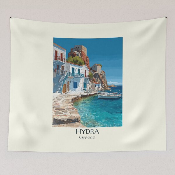 Item preview, Hydra Island Poster – Greek Coastal Village in Retro Style designed and sold by TuncGK.