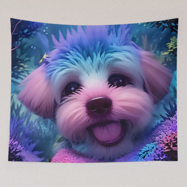 Item preview, Purple and blue fluffy dog, original drawing by myself then enhanced designed and sold by Jennifer Morcom.