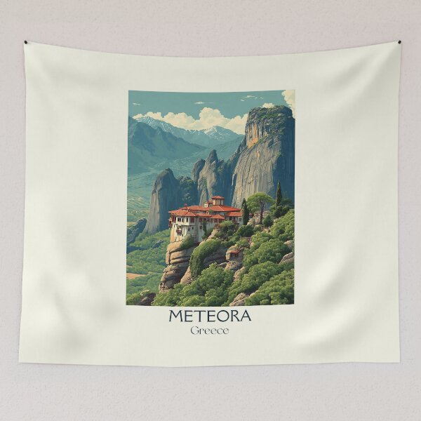 Item preview, Meteora Poster – Monasteries in the Sky in Vintage Greece Style designed and sold by TuncGK.