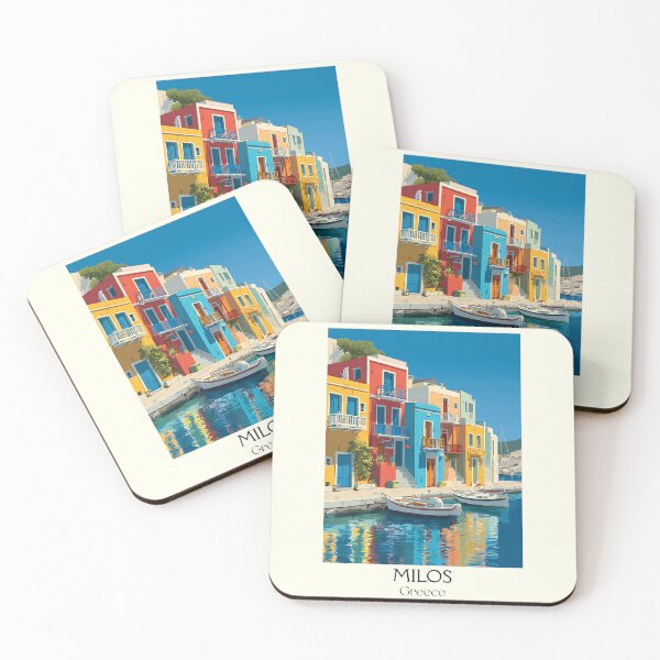 Item preview, Milos Poster – Greek Island Harbor in Colorful Retro Art designed and sold by TuncGK.