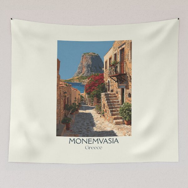 Item preview, Monemvasia Poster – Medieval Greek Fortress in Retro Style designed and sold by TuncGK.