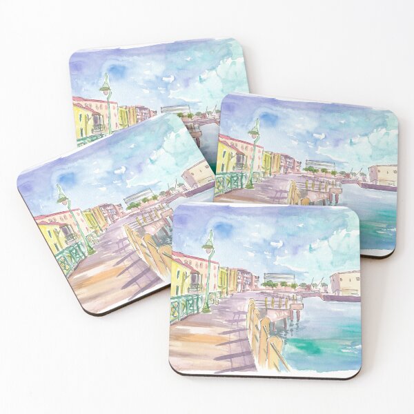 Item preview, Sunlit Bridgetown Boardwalk Promenade Scene with Harbor in Barbados designed and sold by artshop77.