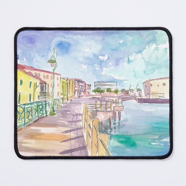 Item preview, Sunlit Bridgetown Boardwalk Promenade Scene with Harbor in Barbados designed and sold by artshop77.