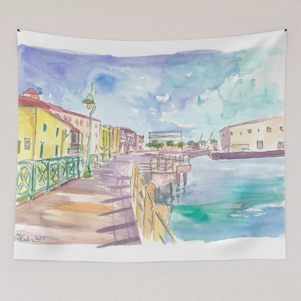 Item preview, Sunlit Bridgetown Boardwalk Promenade Scene with Harbor in Barbados designed and sold by artshop77.