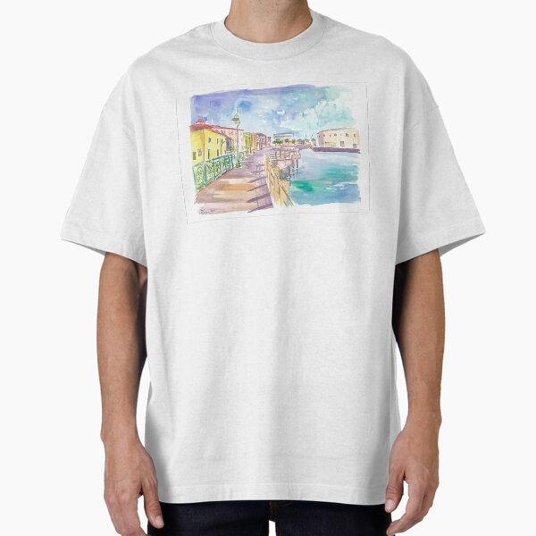 Item preview, Sunlit Bridgetown Boardwalk Promenade Scene with Harbor in Barbados designed and sold by artshop77.