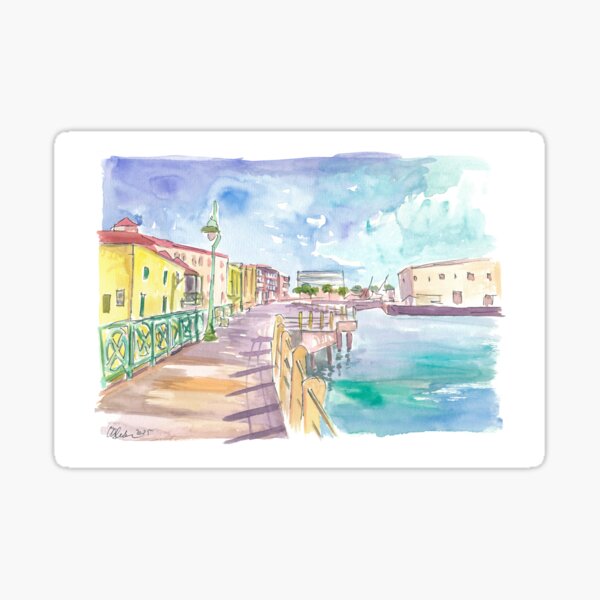 Item preview, Sunlit Bridgetown Boardwalk Promenade Scene with Harbor in Barbados designed and sold by artshop77.