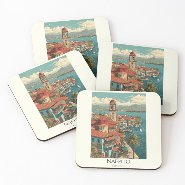 Item preview, Nafplio Poster – Greek Seaside Town in Vintage Harbor Art designed and sold by TuncGK.