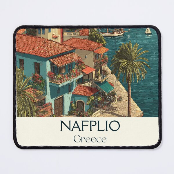 Item preview, Nafplio Poster – Greek Seaside Town in Vintage Harbor Art designed and sold by TuncGK.