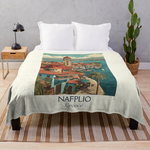 Item preview, Nafplio Poster – Greek Seaside Town in Vintage Harbor Art designed and sold by TuncGK.