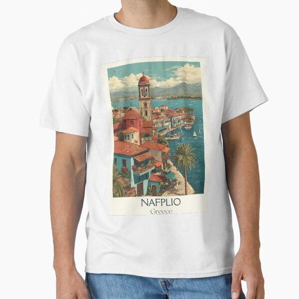 Item preview, Nafplio Poster – Greek Seaside Town in Vintage Harbor Art designed and sold by TuncGK.