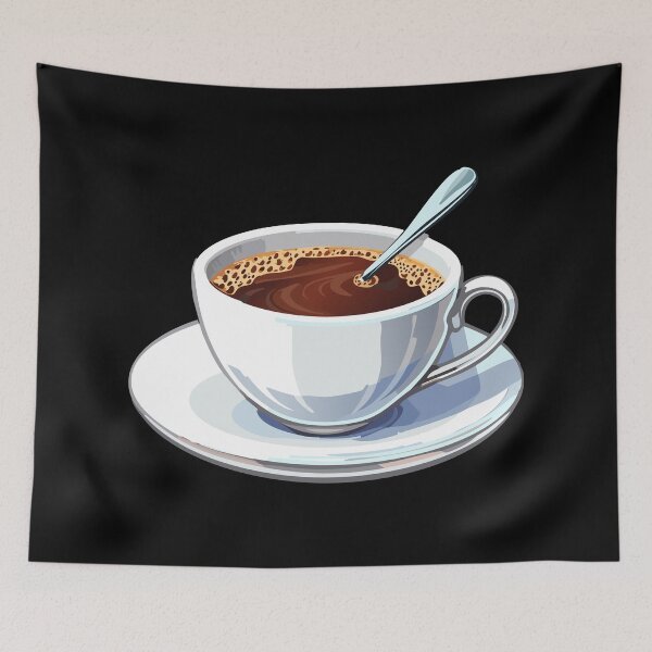 Item preview, White coffee cup on a saucer filled with coffee, realistic coffee cup, Coffee cup beverage, cafe breakfast illustration, Tasty Coffee, hot cup of coffee with a small spoon designed and sold by Danler.