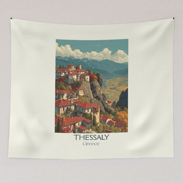 Item preview, Thessaly Poster – Greek Mountain Region in Vintage Travel Print designed and sold by TuncGK.