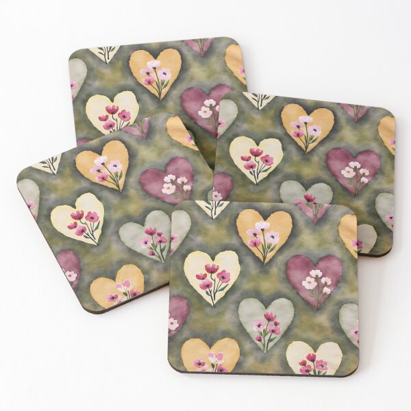 Item preview, Crayon-Textured Floral Heart Pattern – Cozy Seamless Design in Muted Earth Tones designed and sold by TinyDreamWorld.