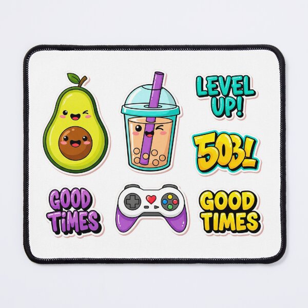 Item preview, Kawaii Sticker Collection with Avocado, Bubble Tea, and Game Controller designed and sold by j-2k.