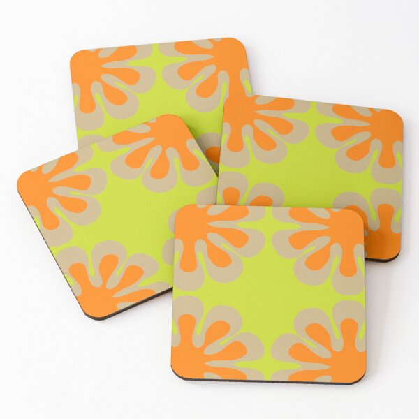 Item preview, Retro stylized two tone graphic flower - orange, lime, stone designed and sold by RetroScribbles.