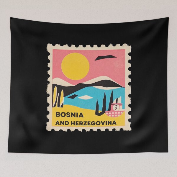 Item preview, Bosnia and Herzegovina Stamp Design – Colorful Retro Travel Art designed and sold by tiigerdad.