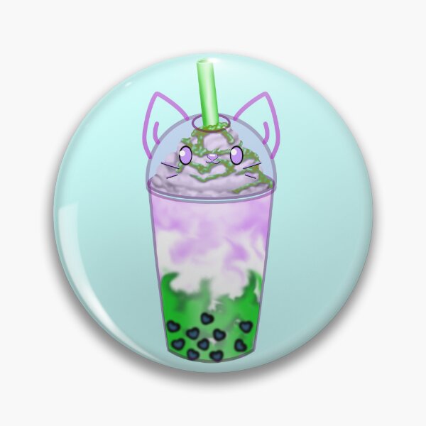 Item preview, A lovingly designed bubble tea with heart-shaped pearls and a cute cat face in the colors of the genderqueer flag designed and sold by katecheerycake.
