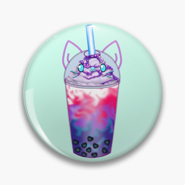Item preview, A lovingly designed bubble tea with heart-shaped pearls and a cute cat face in the colors of the Bi flag designed and sold by katecheerycake.