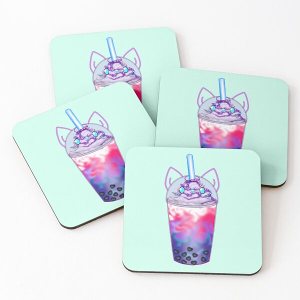 Item preview, A lovingly designed bubble tea with heart-shaped pearls and a cute cat face in the colors of the Bi flag designed and sold by katecheerycake.