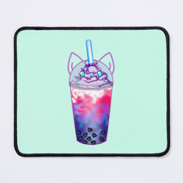 Item preview, A lovingly designed bubble tea with heart-shaped pearls and a cute cat face in the colors of the Bi flag designed and sold by katecheerycake.