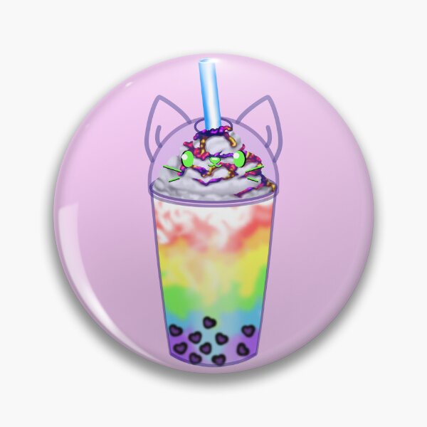 Item preview, A lovingly designed bubble tea with heart-shaped pearls and a cute cat face in rainbow colors LGBTQIA+ designed and sold by katecheerycake.