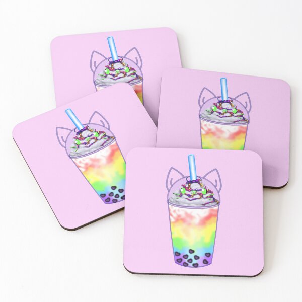 Item preview, A lovingly designed bubble tea with heart-shaped pearls and a cute cat face in rainbow colors LGBTQIA+ designed and sold by katecheerycake.