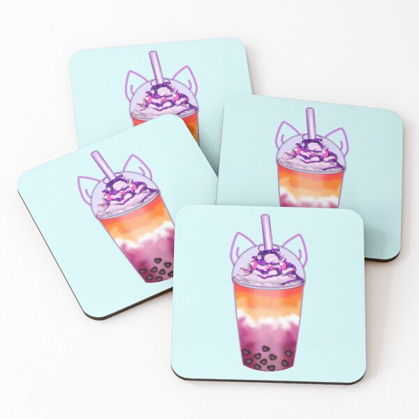 Item preview, A lovingly designed bubble tea with heart-shaped pearls and a cute cat face designed and sold by katecheerycake.