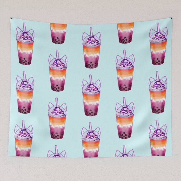 Item preview, A lovingly designed bubble tea with heart-shaped pearls and a cute cat face designed and sold by katecheerycake.