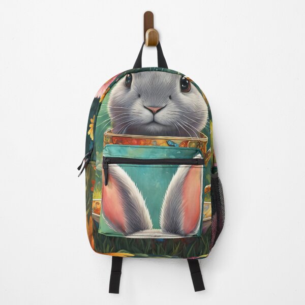 Item preview, A fluffy bunny wearing a patchwork hoodie sips tea in a colourful garden designed and sold by Colin Bentham.