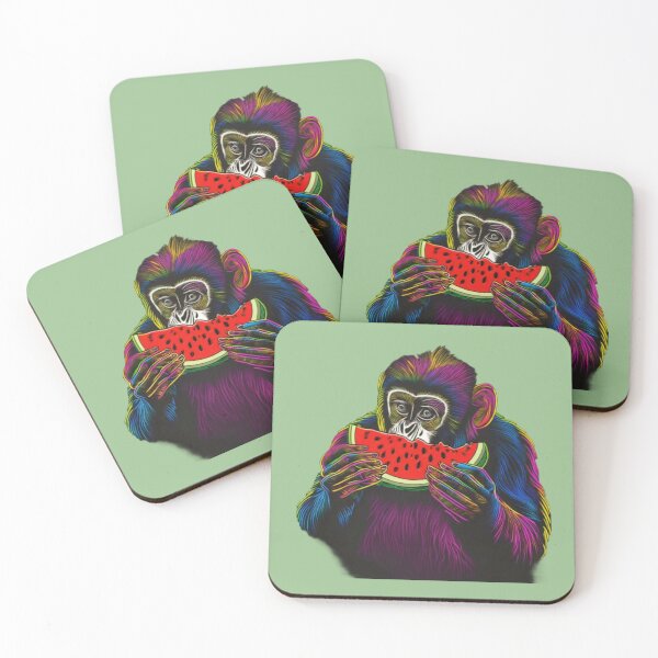 Item preview, Bold vibrant monkey enjoying sweet watermelon animal design  designed and sold by JumWow.