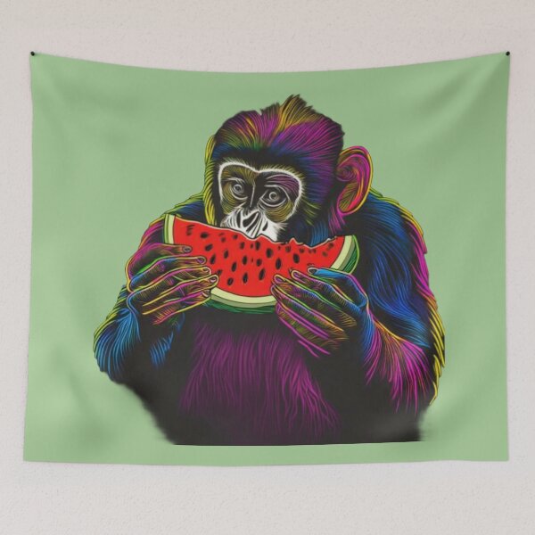 Item preview, Bold vibrant monkey enjoying sweet watermelon animal design  designed and sold by JumWow.