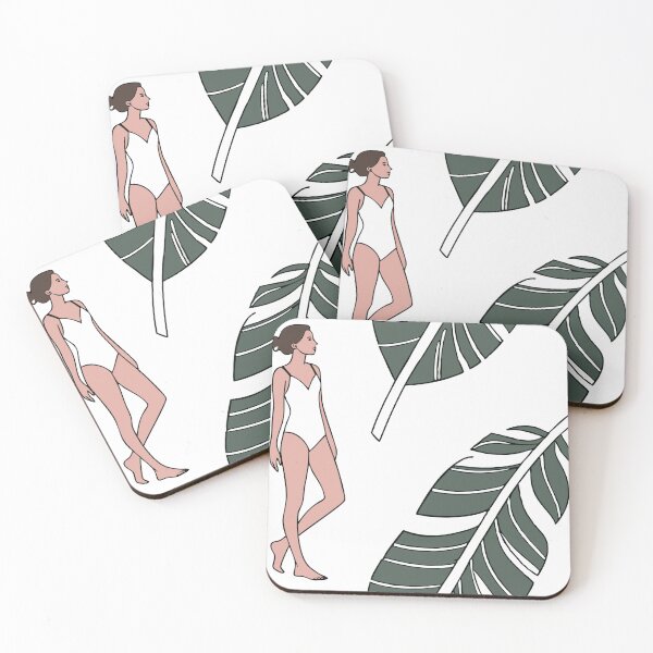 Item preview, Illustration of Woman in Swimsuit with Tropical Banana Leaves designed and sold by Creative88Art.