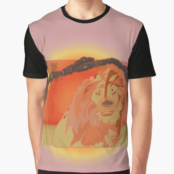 Lion Awakes On Approach Line Art Graphic T-Shirt