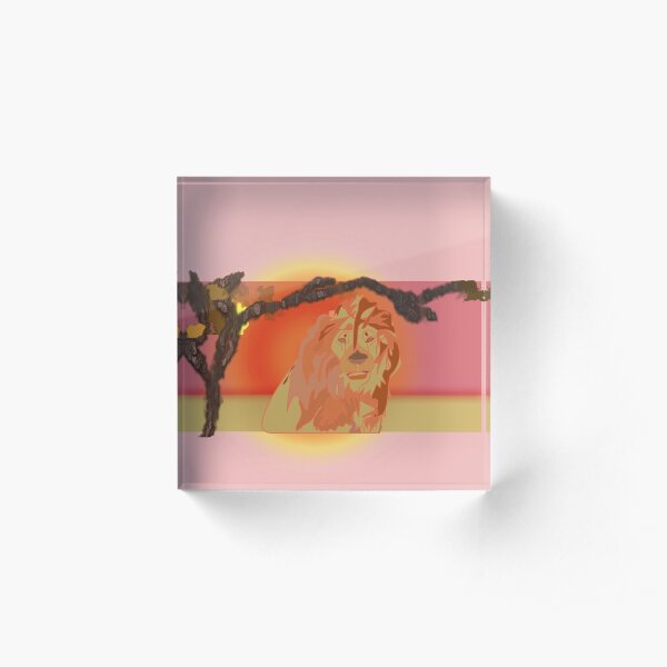 Lion Awakes On Approach Line Art Acrylic Block