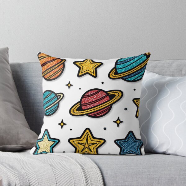 Item preview, Colorful Embroidered Planets and Stars on White Background designed and sold by Creative88Art.