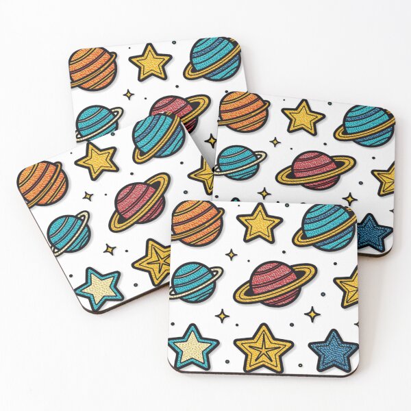 Item preview, Colorful Embroidered Planets and Stars on White Background designed and sold by Creative88Art.