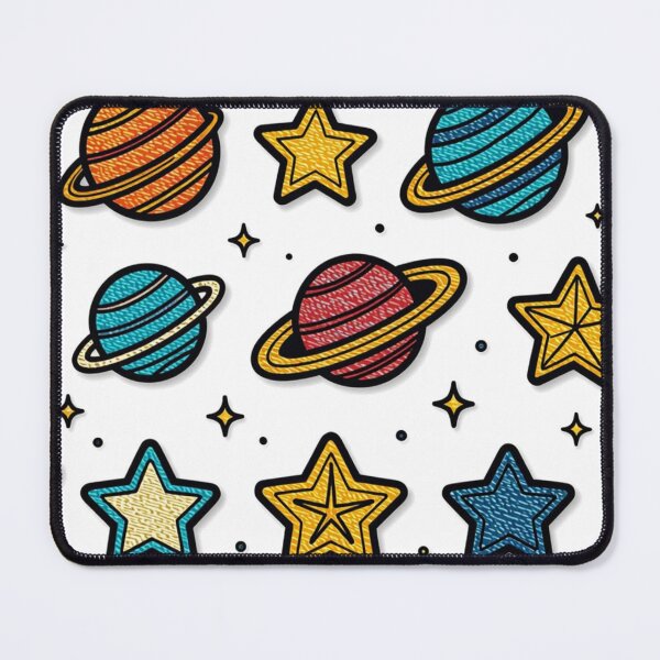 Item preview, Colorful Embroidered Planets and Stars on White Background designed and sold by Creative88Art.