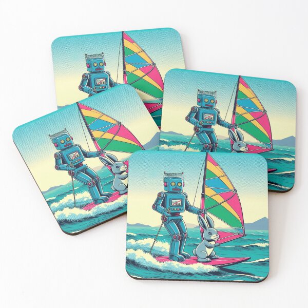 Item preview, a robot and a rabbit windsurfing designed and sold by Dogandesighn.