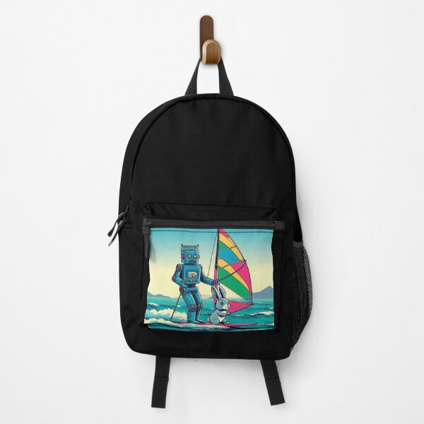 Item preview, a robot and a rabbit windsurfing designed and sold by Dogandesighn.