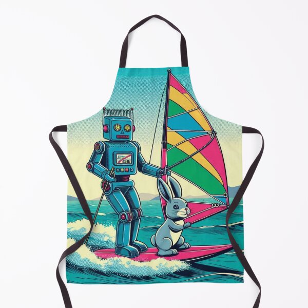 Item preview, a robot and a rabbit windsurfing designed and sold by Dogandesighn.