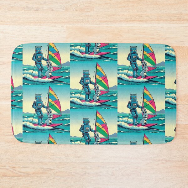 Item preview, a robot and a rabbit windsurfing designed and sold by Dogandesighn.